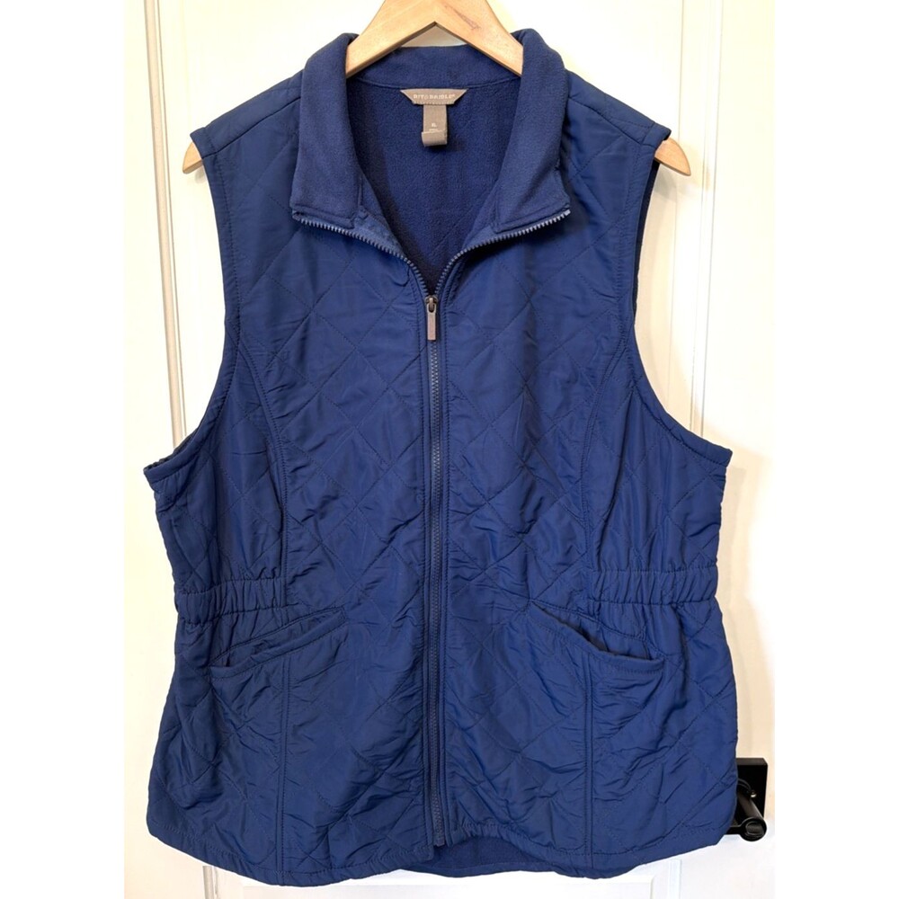 Bit & Bridle Women's Quilted Outdoor Vest Navy Blue Cinched Waist XL Equestrian